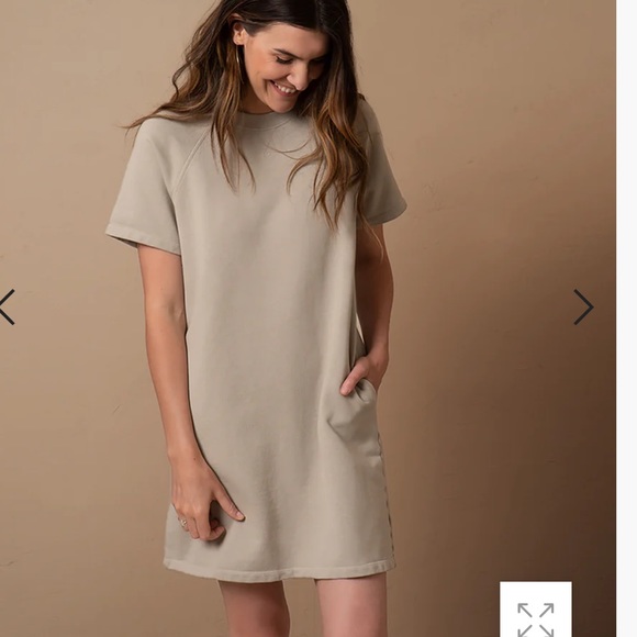 Freedom Company Short Sleeve Sweatshirt Dress Pockets XS Taupe Made in USA - Picture 2 of 7